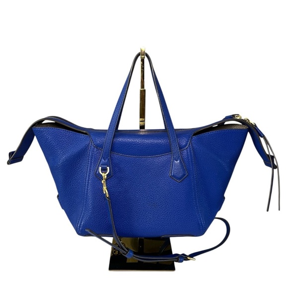 Tory Burch Perry Pebbled Leather Satchel Blue Green Gold Hardware - Picture 6 of 15